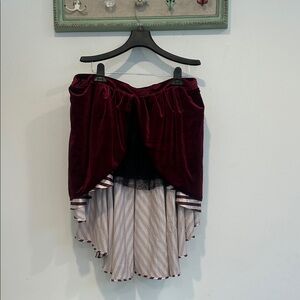 Dolls Kill Burgundy Velvet and Striped High-Low Steampunk pirate Skirt 1X